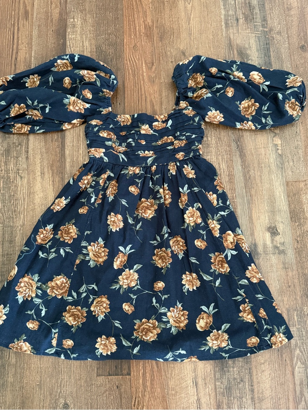 Abercrombie & Fitch Navy Floral Mini Dress with Puff Sleeves